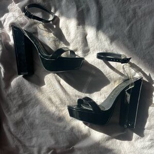 **MOVING SALE** Vinyl black platforms with invisible strap